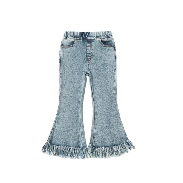 Mother & Kids Girls' Fashion Bell Bottom Jeans - Stylish Denim With Fringe Detail, Slim Fit Flared Pants For Trendy Kids_viptrois.com