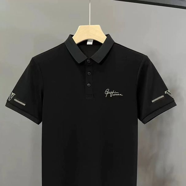 Men's Luxury Casual Polo Shirt Short Sleeve Turn Down Collar Loose Fit Summer Top Trendy Fashion High Street Embroidery_viptrois.com