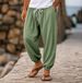 Autumn Wide Men's Cotton And Linen Trousers Summer Jogging Pants Elastic Waist Straight High Waist Solid Color Comfortable And Breathable_viptrois.com