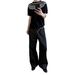 Unisex American Style Trendy Retro Raw Denim Patchwork Jeans Straight Leg Loose Fitting Wide Leg Black Trousers_viptrois.com