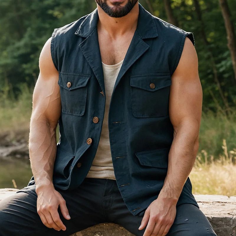 Men's Corduroy Vest Casual Workwear Jacket Slim Fit Waistcoat Retro British Style Multi-Pocket Fashion Trends_viptrois.com