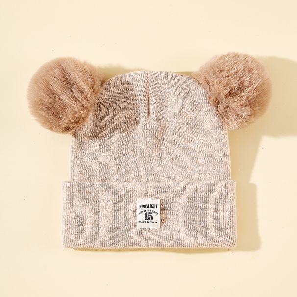 Baby clothing acrylic solid color wool double ball hat for children_viptrois.com