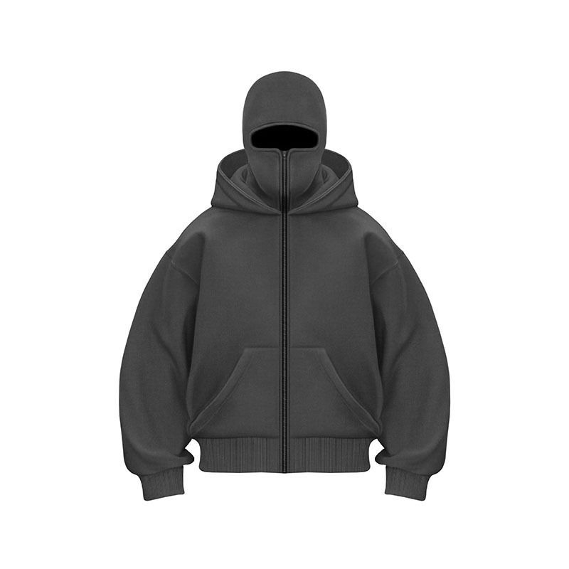 Unisex Zip-Up Hoodie With Double Hood & Face Cover – Trendy Streetwear For Fall, Winter & Spring_viptrois.com