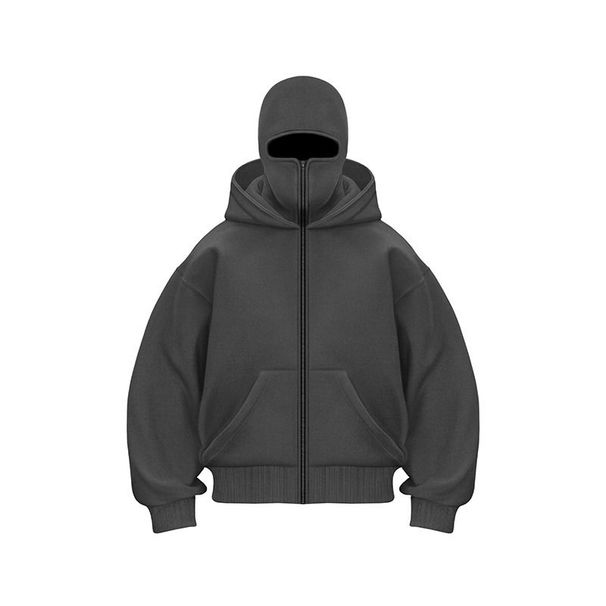 Unisex Zip-Up Hoodie With Double Hood & Face Cover – Trendy Streetwear For Fall, Winter & Spring_viptrois.com