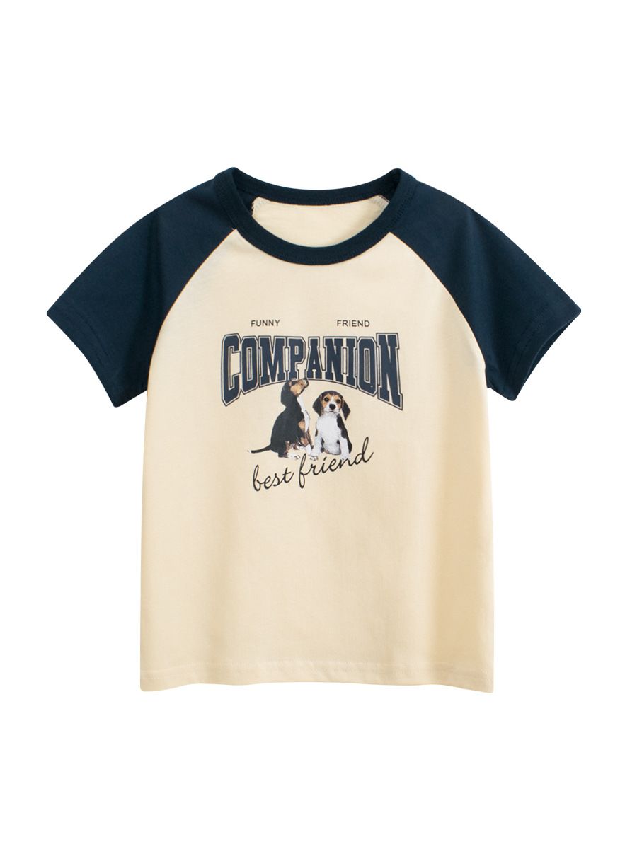 Mother & Kids 27kids Korean Children's Clothing Summer New Children's Short Sleeved T Shirt Puppy Bottoming Shirt Baby Clothes Cartoon Raglan_viptrois.com