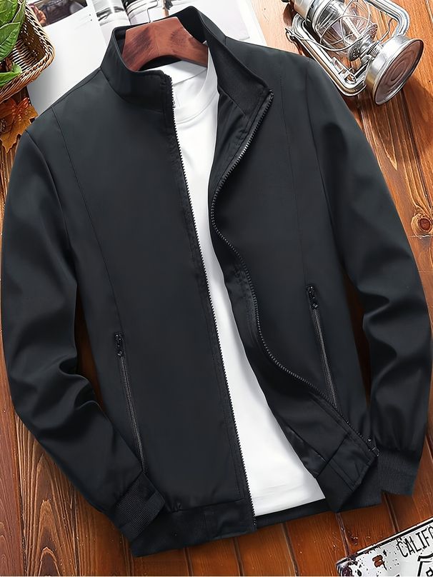 Plus Size Men's New Spring And Autumn Stand Collar Jacket Trendy Fashion Business Casual Solid Color Coat_viptrois.com