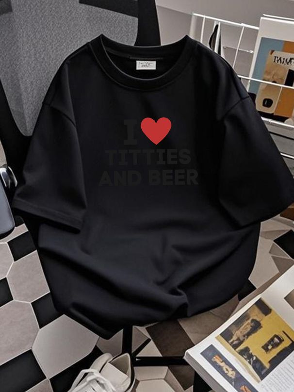 I Love Titties And Beer Shirt,Funny Adult Beer Lover Titties Lover T-shirt S-5XL Graphic Unisex Soft Designer Clothes Homme Versatile Stretched_viptrois.com