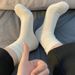 Postpartum Socks, Men's And Women's Medium Length Pure Cotton Socks, Summer Thin Style Ins Trend Black And White Solid Color Stacked Socks_viptrois.com