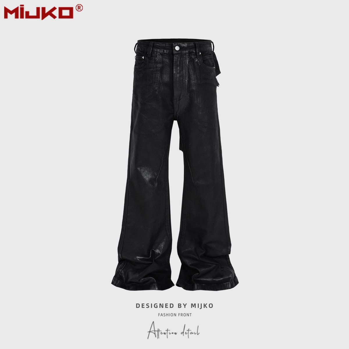 Men's Women's Vinyl Coated Micro-Layered Pants Unisex High Street Splicing Destroyed Black Samurai Jeans_viptrois.com