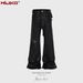 Men's Women's Vinyl Coated Micro-Layered Pants Unisex High Street Splicing Destroyed Black Samurai Jeans_viptrois.com