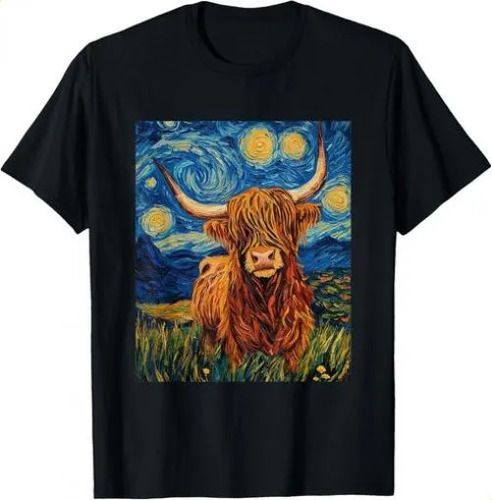 T-shirtfunny Highland Cow Graphic Van Gogh 2026 Style - Starry_viptrois.com