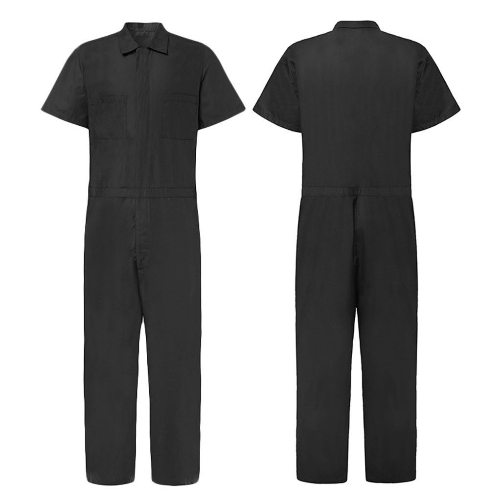 Men's Multi-pocket Design Cargo Pants Lapel Loose Version Of Solid Color Casual Romper_viptrois.com
