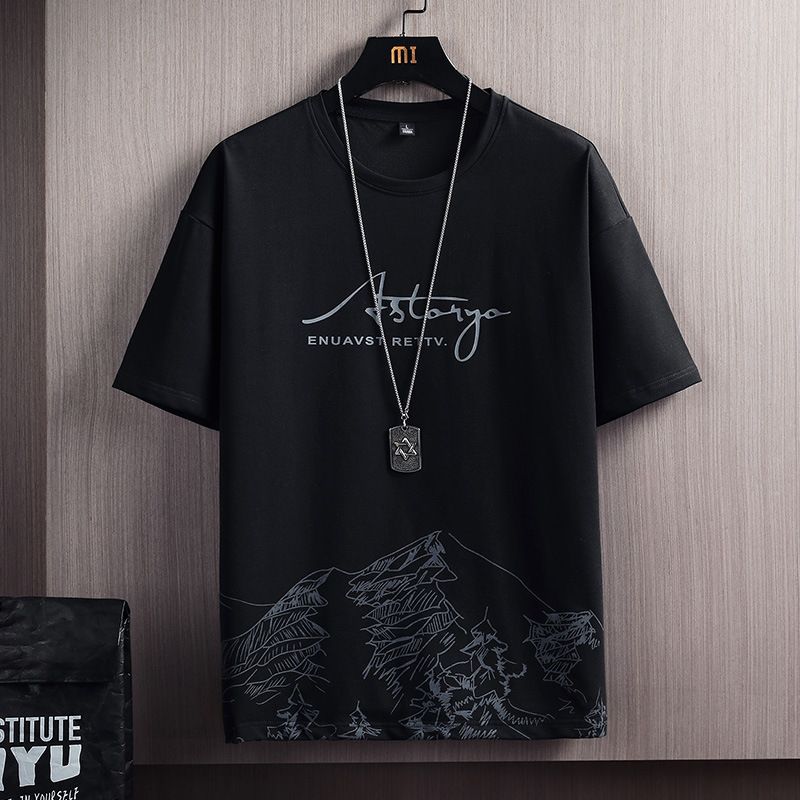 Men's Clothing T-shirt Suit Men's Summer New Snow Mountain Print Fashion Trend Korean Version Of Slim Fit Large Size Sports Two-piece Set_viptrois.com