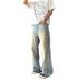 Men's Clothing Vintage Washed Blue Relaxed Straight Leg Jeans For Men & Women | Distressed Denim Pants | High Street Fashion | Loose Fit (S-3XL)_viptrois.com
