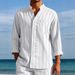 Men's Linen Fashion Shirt Striped Stand Collar Loose Casual Short Sleeve Breathable Summer Black Blue Khaki_viptrois.com
