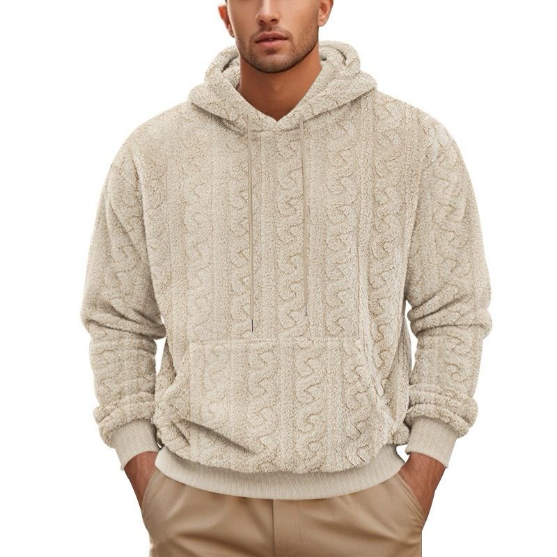 Men's Jacquard Double-Sided Velvet Hoodie – Premium Long Sleeve Sweatshirt (Grey/Black/Dark Brown/Apricot/Light Blue, Sizes S-XXXL)_viptrois.com
