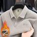 Autumn Winter Fleece Lined Thickened Turn-down Collar Two-piece Men's Business Casual Warm Base Loose Striped Polo_viptrois.com