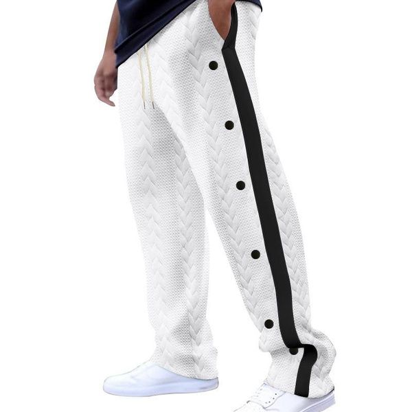 2025 Men Patchwork Sweatpants Jacquard Fabrics Pants With Buttons Casual Outdoor Drawstring Pants Long Trousers For Men Streetwear_viptrois.com