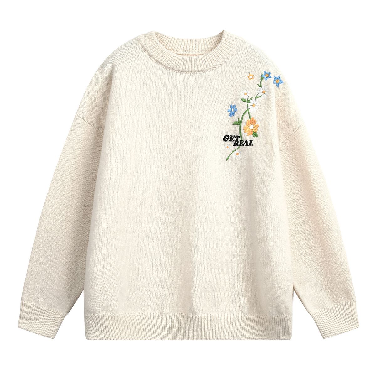 Textured Floral Embroidered Sweater Men's Loose Pullover Knitted Sweater Thickened Thermal Thread Jacket_viptrois.com