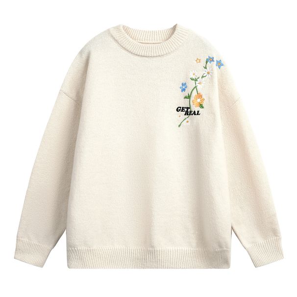 Textured Floral Embroidered Sweater Men's Loose Pullover Knitted Sweater Thickened Thermal Thread Jacket_viptrois.com