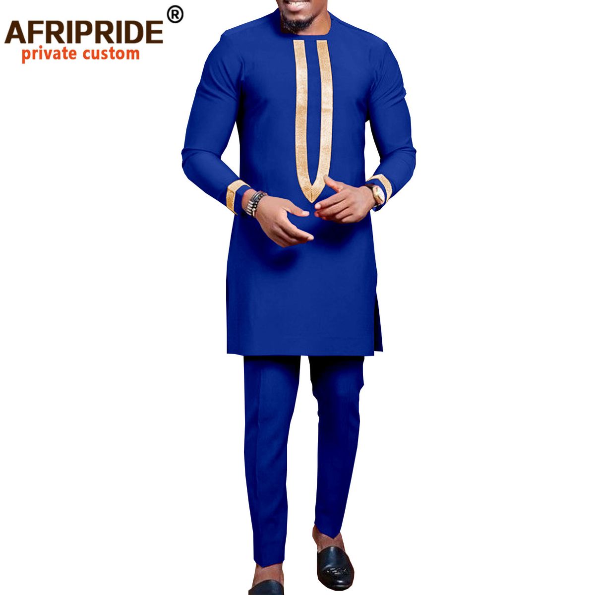 Men's clothing African ethnic solid color cotton men's casual jacket + pants_viptrois.com