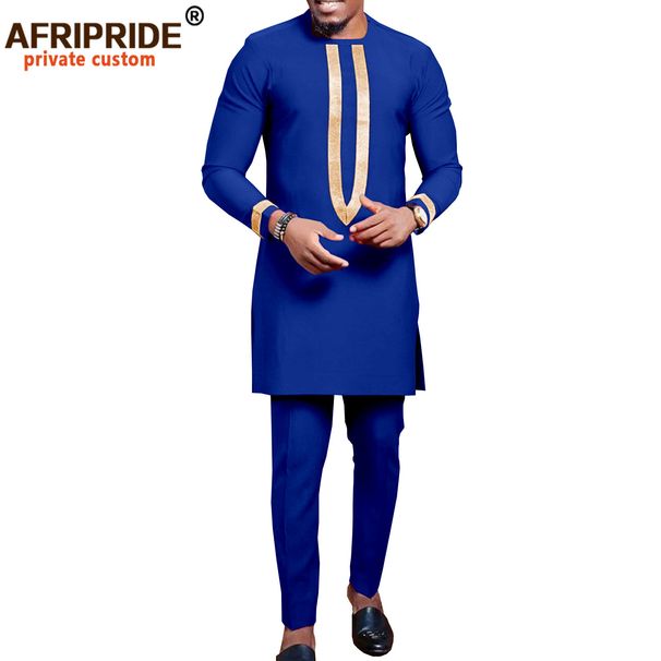 Men's clothing African ethnic solid color cotton men's casual jacket + pants_viptrois.com