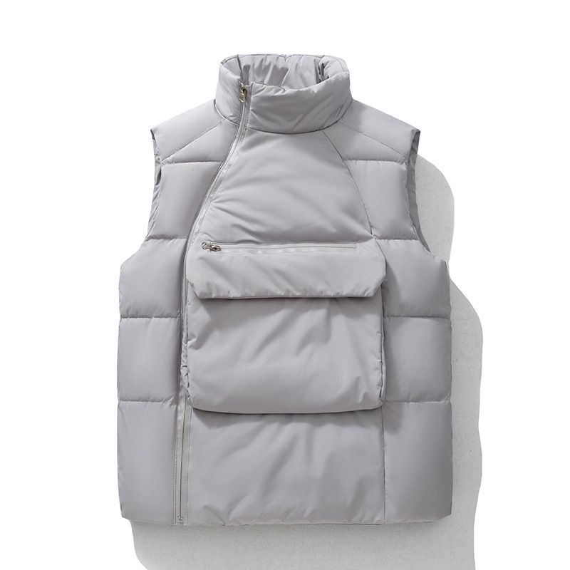 Men’s Quilted Vest – Stand Collar Fleece-Lined Sleeveless Jacket With Utility Pockets | Slim Fit Streetwear Layering Piece (M-4XL In Black/Grey)_viptrois.com