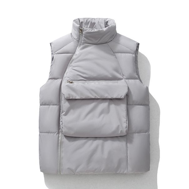Men’s Quilted Vest – Stand Collar Fleece-Lined Sleeveless Jacket With Utility Pockets | Slim Fit Streetwear Layering Piece (M-4XL In Black/Grey)_viptrois.com