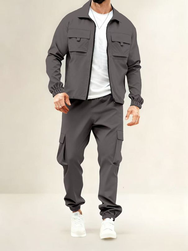 Cross-Border European And American New Workwear Long-Sleeve Long-Pants Solid Color Suit Loose Breathable Outdoor Casual_viptrois.com