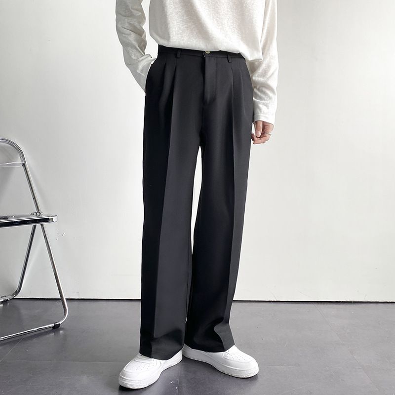 Simple Classic Solid Color Suit Pants Draping Versatile Men's Casual Pants Live Pleated Summer Loose Trousers Business_viptrois.com