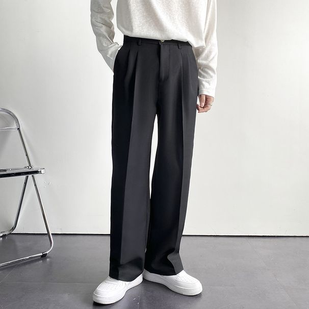 Simple Classic Solid Color Suit Pants Draping Versatile Men's Casual Pants Live Pleated Summer Loose Trousers Business_viptrois.com