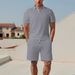 Men's Clothing Lapel Jacquard Fabric Thin Short Sleeved Casual Sports Shirt Suit_viptrois.com