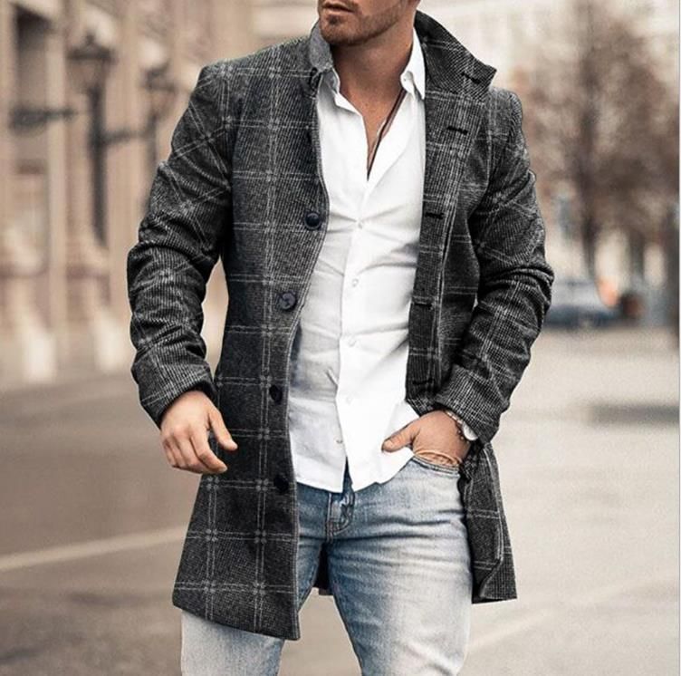 Loom Loom Cross-Border Plaid Men's New Export Jacket European Station Trench Coat Woolen_viptrois.com