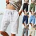 Men's Cotton Linen Elastic Waist Drawstring Shorts - Breathable Loose Fit Casual Summer Shorts For Outdoor_viptrois.com