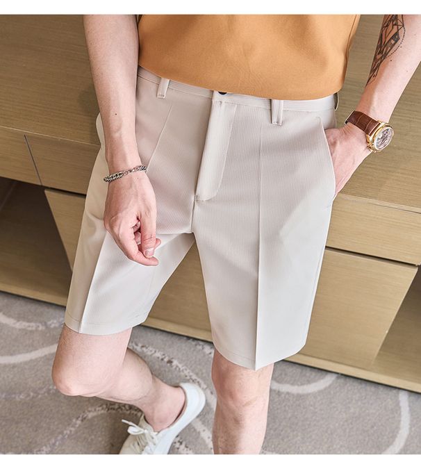 Men's Summer Casual Shorts High Quality Luxury mid Length Five Point Dress Pants Versatile Thin Suit Pants_viptrois.com