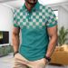 New Men's Casual Polo Shirt With Chest Pocket, V-neck Button, Checkered Splicing, Versatile T-shirt_viptrois.com