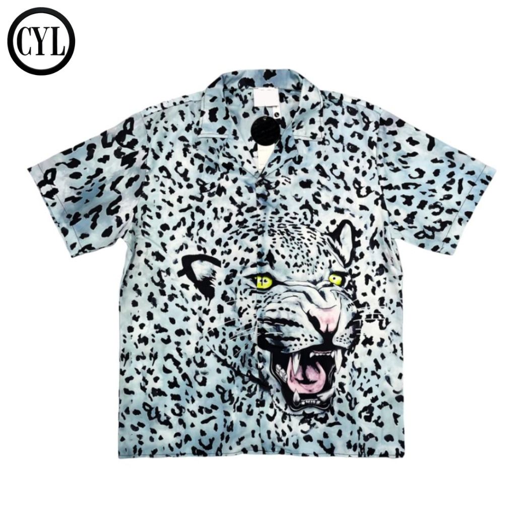 Men's Clothing High End Light Luxury Cuban Collar Shirt Men's Short Sleeved Summer Vintage Leopard Print Shirt Trendy Brand Wear_viptrois.com