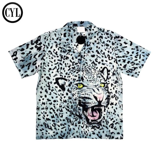 Men's Clothing High End Light Luxury Cuban Collar Shirt Men's Short Sleeved Summer Vintage Leopard Print Shirt Trendy Brand Wear_viptrois.com