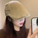 Solid Color Washed Vintage Forward Cap For Women, Spring And Summer, Face Slimming Beret, Large Head Circumference,_viptrois.com