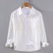 Twill Fabric Color Blocking Adhesive Fabric Artistic Casual Long Sleeved Shirt Men's Lapel Shirt Loose Jacket_viptrois.com