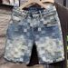 Heavyweight Checkerboard Denim Shorts For Men, Vintage Washed Distressed American Retro Style Casual 5-Pocket Knee-Length Shorts_viptrois.com