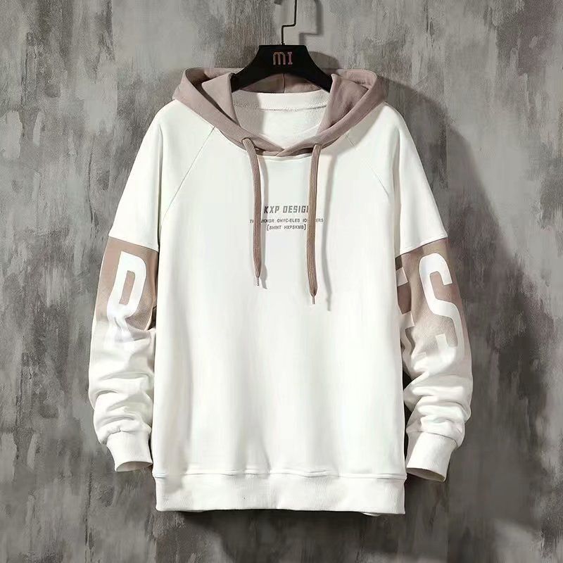 "Men's Oversized Hooded Sweatshirt – Streetwear Pullover With V-Neck & Ribbed Hem (White/Grey) – Sizes M-3XL"_viptrois.com