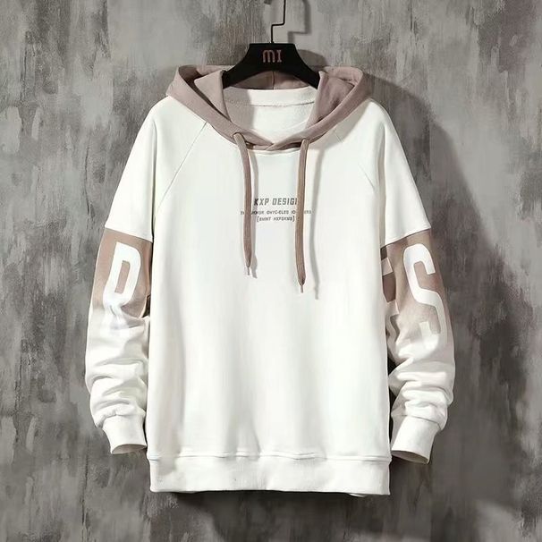 "Men's Oversized Hooded Sweatshirt – Streetwear Pullover With V-Neck & Ribbed Hem (White/Grey) – Sizes M-3XL"_viptrois.com