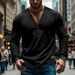 24 New Men's Spring And Autumn American Style Solid Color Thin Long Sleeve T-Shirt Casual Base Slim Fit Button V-Neck_viptrois.com