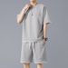 Men's Clothing Summer Sports Suits Large Size Men's Summer Style All Match Waffle Short Sleeved Shorts Two Piece Suit_viptrois.com