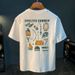 Printed Short For Men's Summer New Style Trendy Youth Loose Half Sleeve Round Neck Breathable Comfortable White_viptrois.com