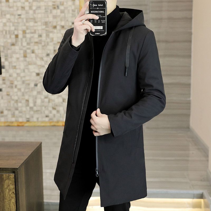 Solid Color Mid-Length Thickened Jacket For Men Winter New Youth Warm Hooded Cotton Coat_viptrois.com