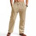 Men's Linen Pants Thin Casual Drawstring Vertical Stripes Straight Breathable Summer Trousers_viptrois.com