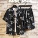 Men's Clothing Ice Silk Shirt Suit Fashionable Couple Beach Shorts Two Piece Suit Men_viptrois.com