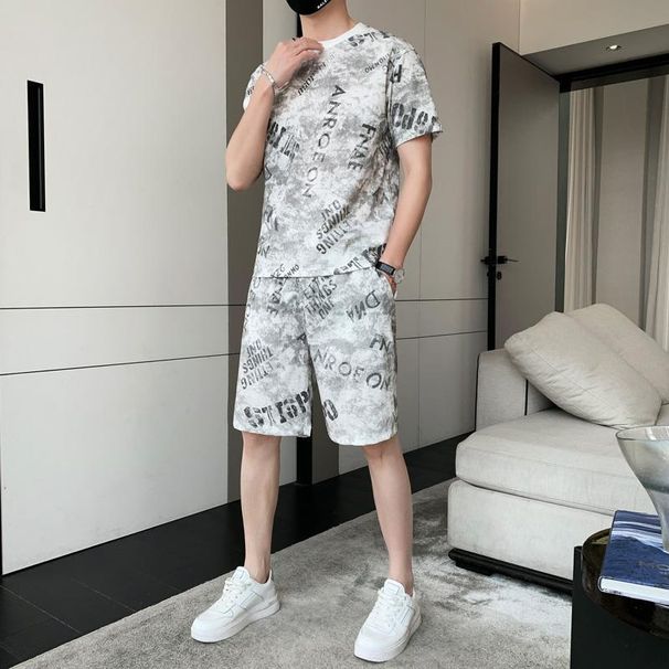 Short-sleeved T-shirt Men's Summer Casual Shorts Ice Silk Suit Trendy 2024 Summer New Camouflage Summer Two-piece Set_viptrois.com